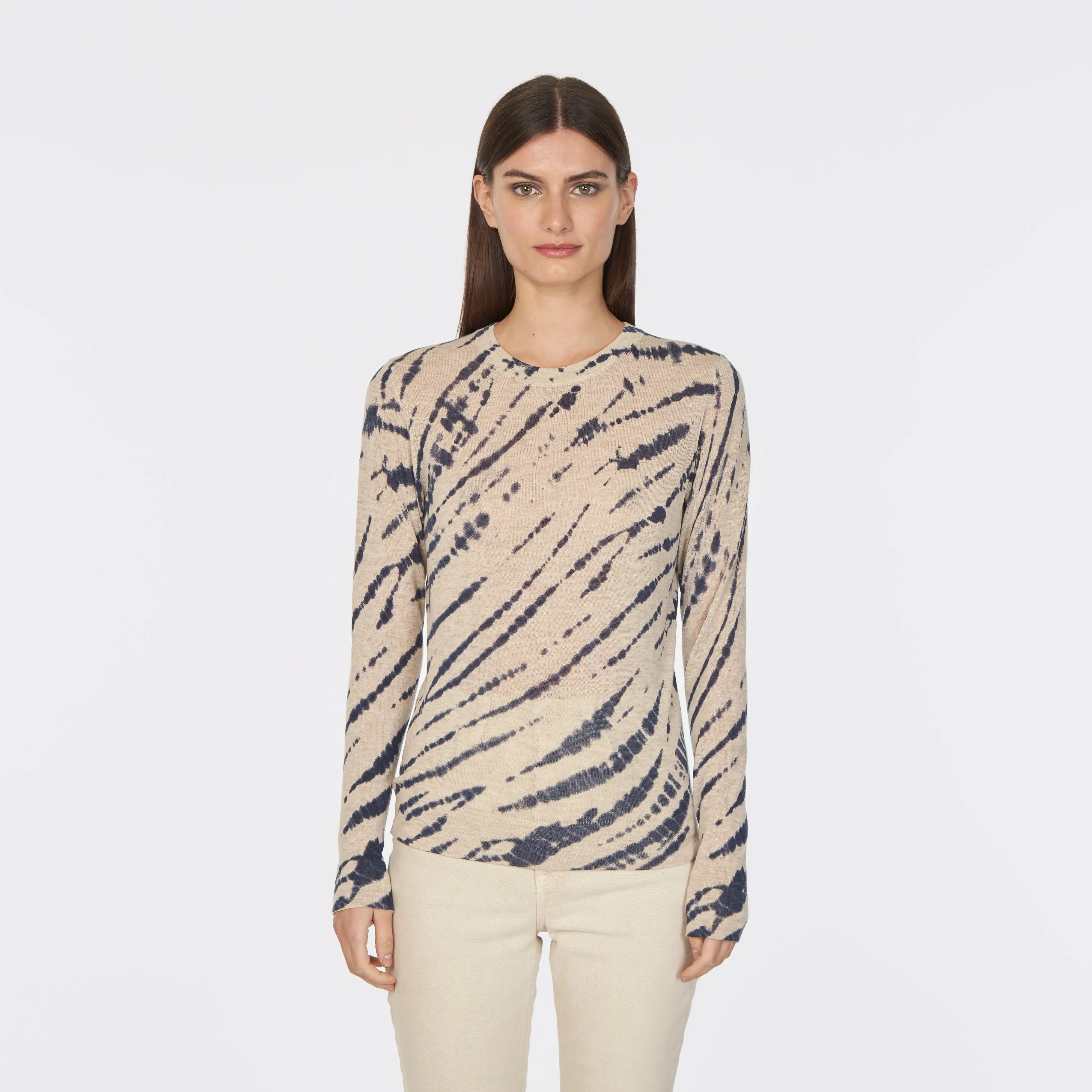 Ink Blot Sheer Crew in Oatmeal sold by Autumn Cashmere