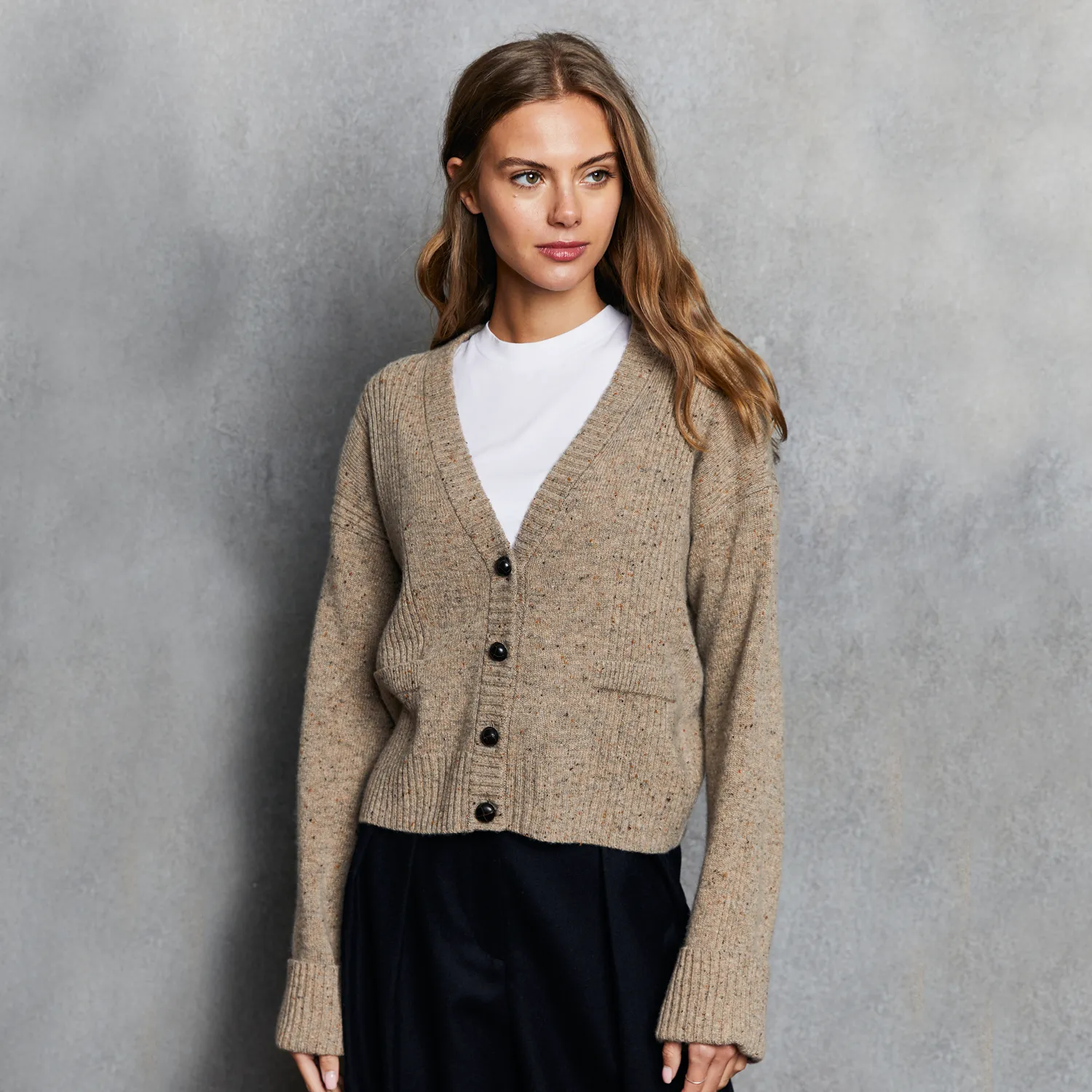 Boxy Cuffed V-Neck Cardigan in Gravel sold by Autumn Cashmere product image thumbnail 2