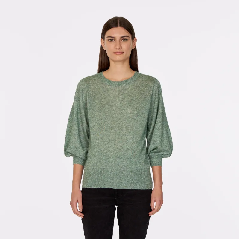 Puff 3/4 Sleeve Crew in Jade sold by Autumn Cashmere
