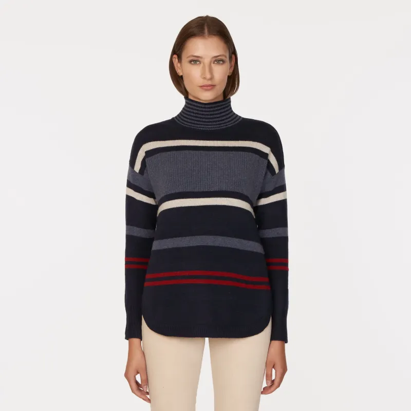 Striped Mock W/ Shirttail in Navy sold by Autumn Cashmere