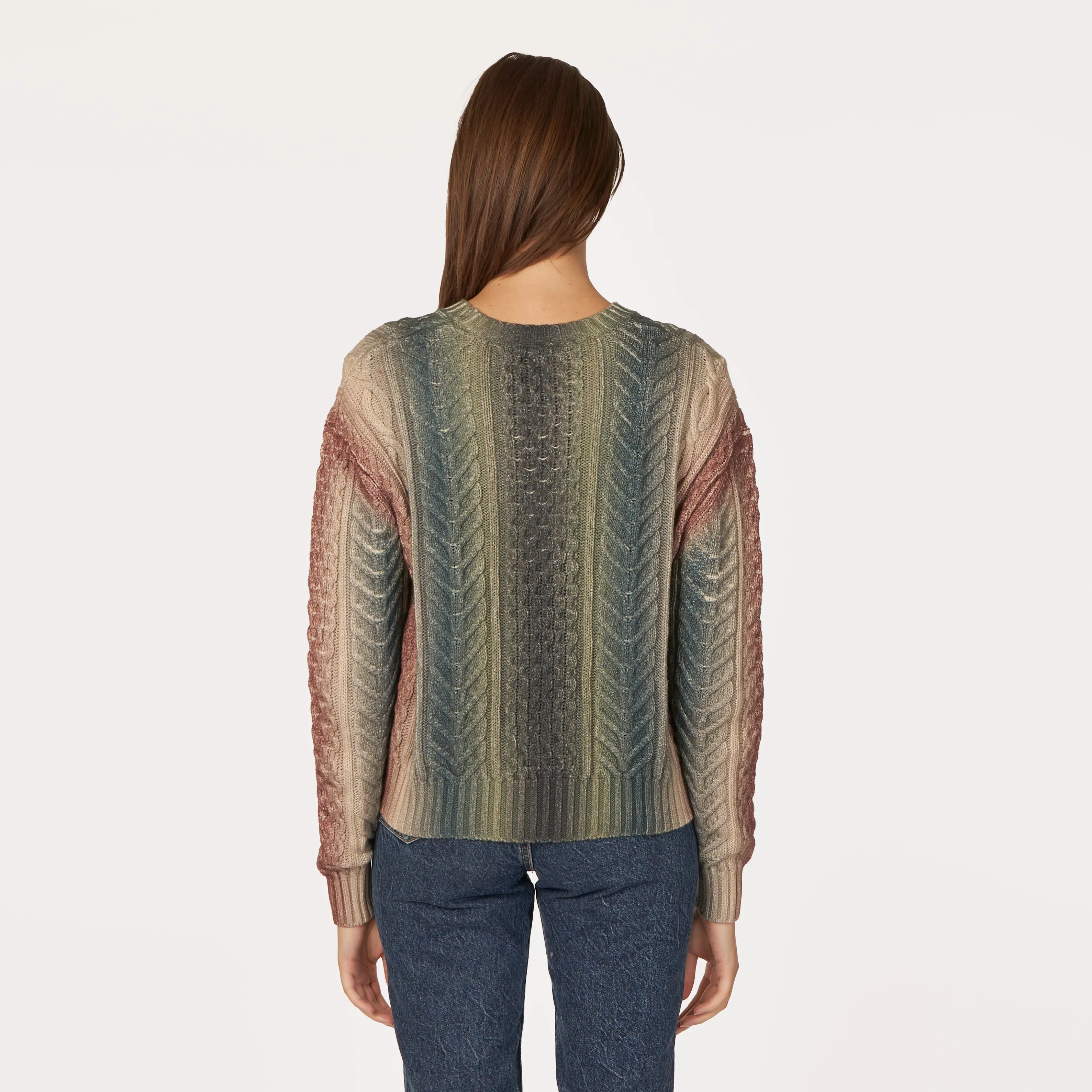 Gradient Stripe Cabled Crew in Military sold by Autumn Cashmere product image thumbnail 4