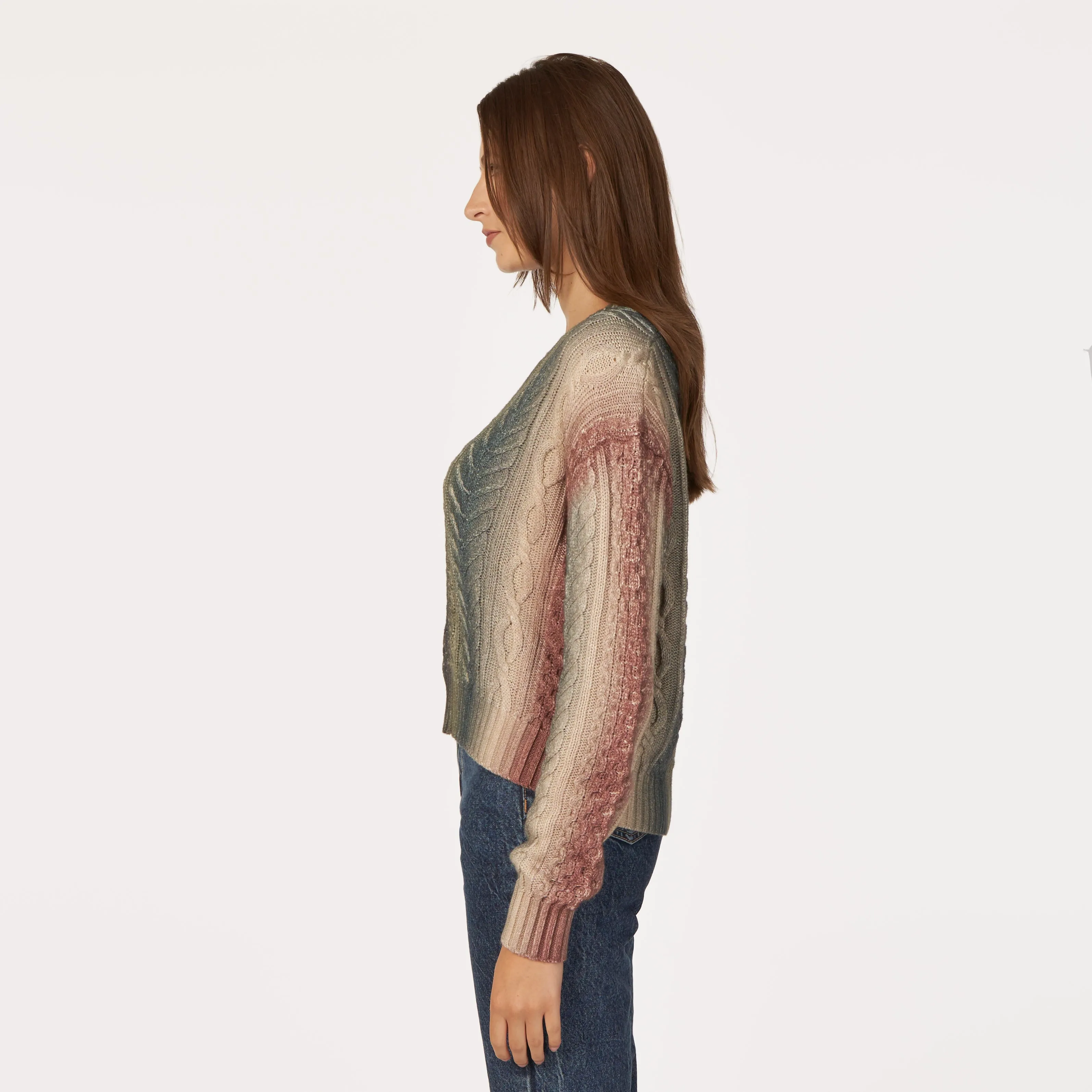 Gradient Stripe Cabled Crew in Military sold by Autumn Cashmere product image thumbnail 3