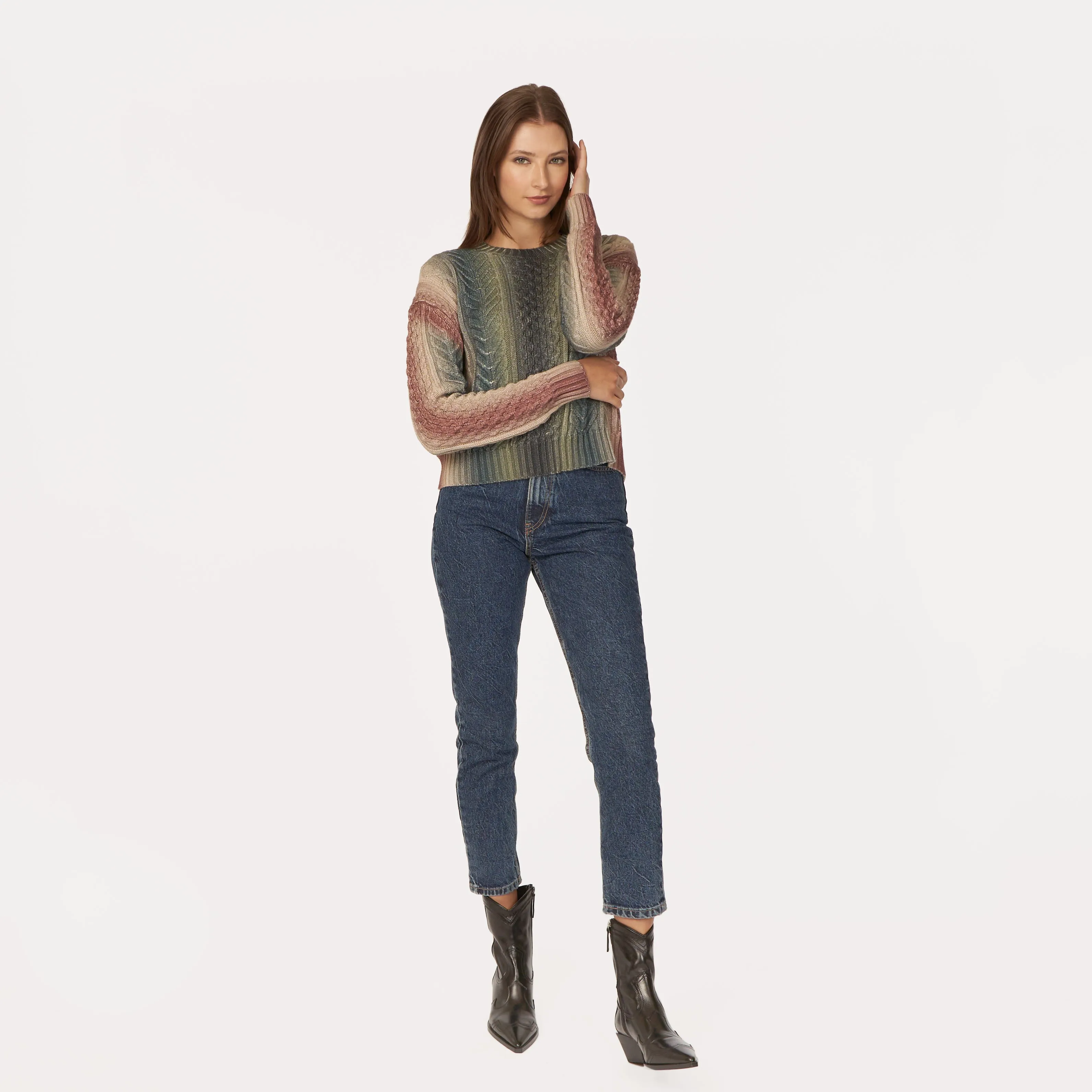 Gradient Stripe Cabled Crew in Military sold by Autumn Cashmere product image thumbnail 2
