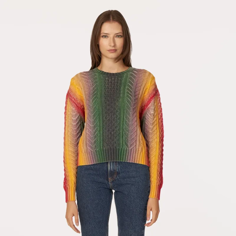 Gradient Stripe Cabled Crew in Bright sold by Autumn Cashmere