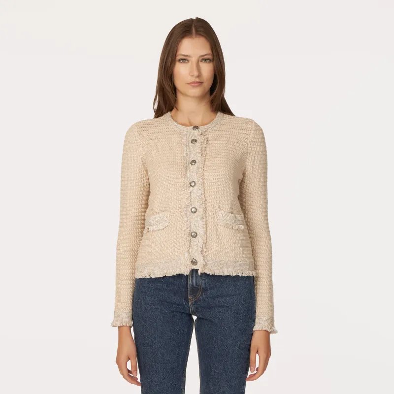 Fringe Trimmed Chunky Jacket in Natural sold by Autumn Cashmere