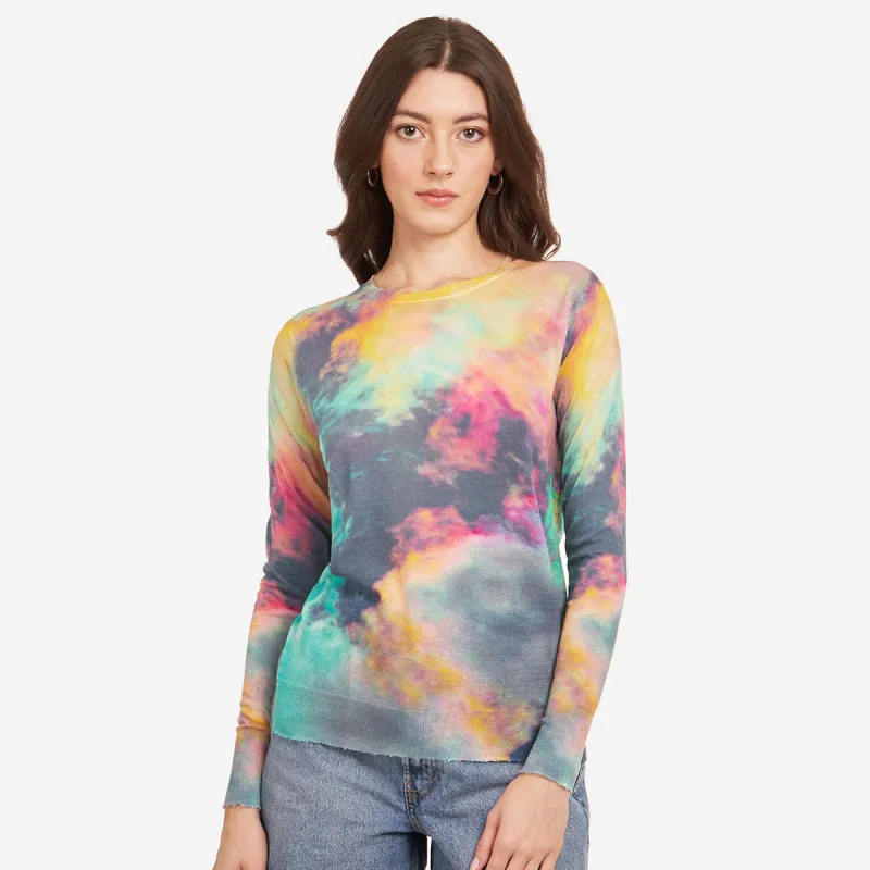 L/S Distressed Edge Cloud Print Crew in Multi sold by Autumn Cashmere