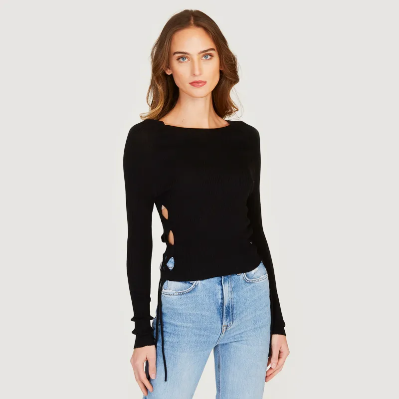 Rib Open Side Cropped Top in Black sold by Autumn Cashmere