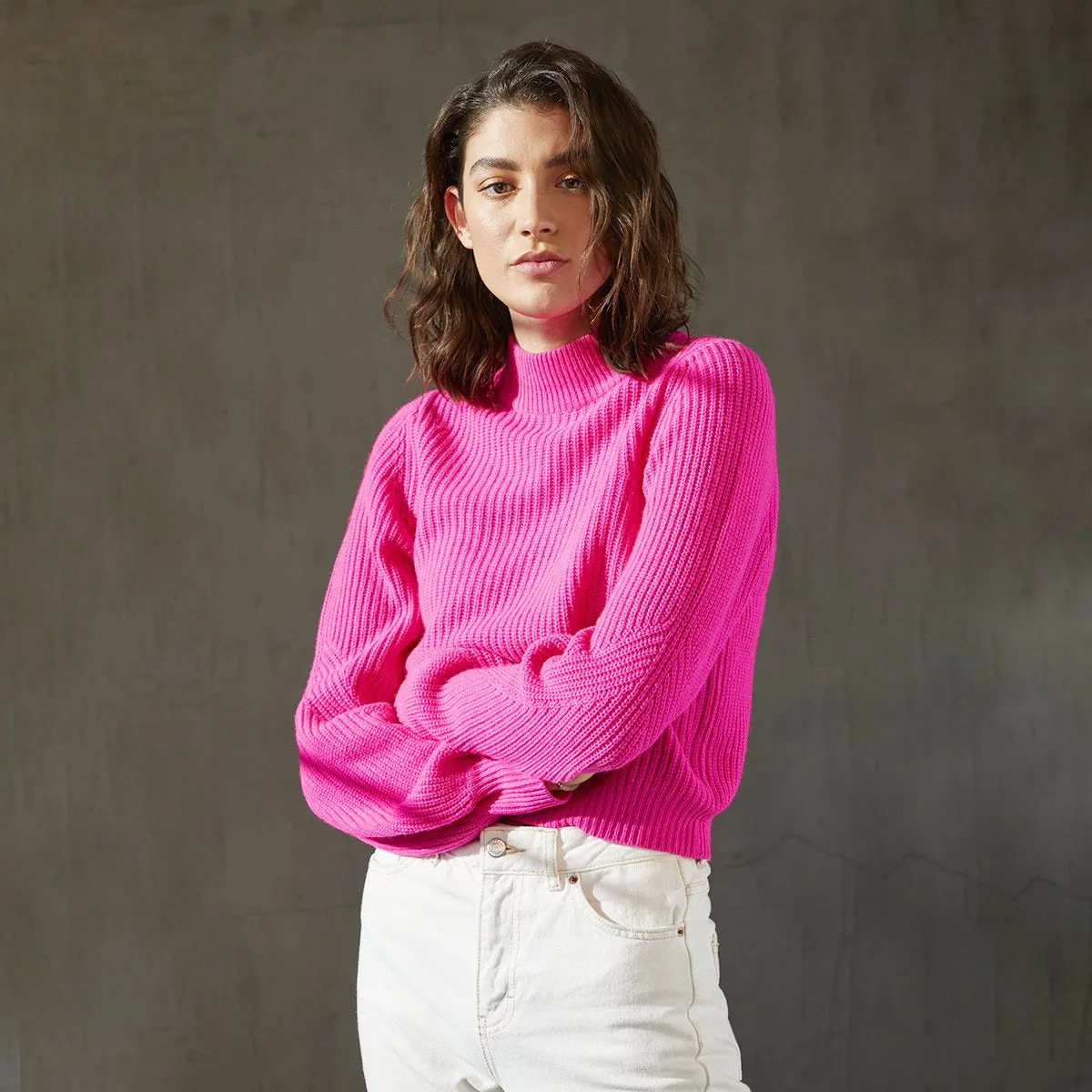 Shaker Full Fashioned Mock in Hyper Pink sold by Autumn Cashmere product image thumbnail 5