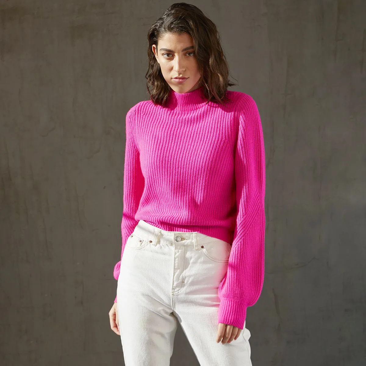 Shaker Full Fashioned Mock in Hyper Pink sold by Autumn Cashmere product image thumbnail 2