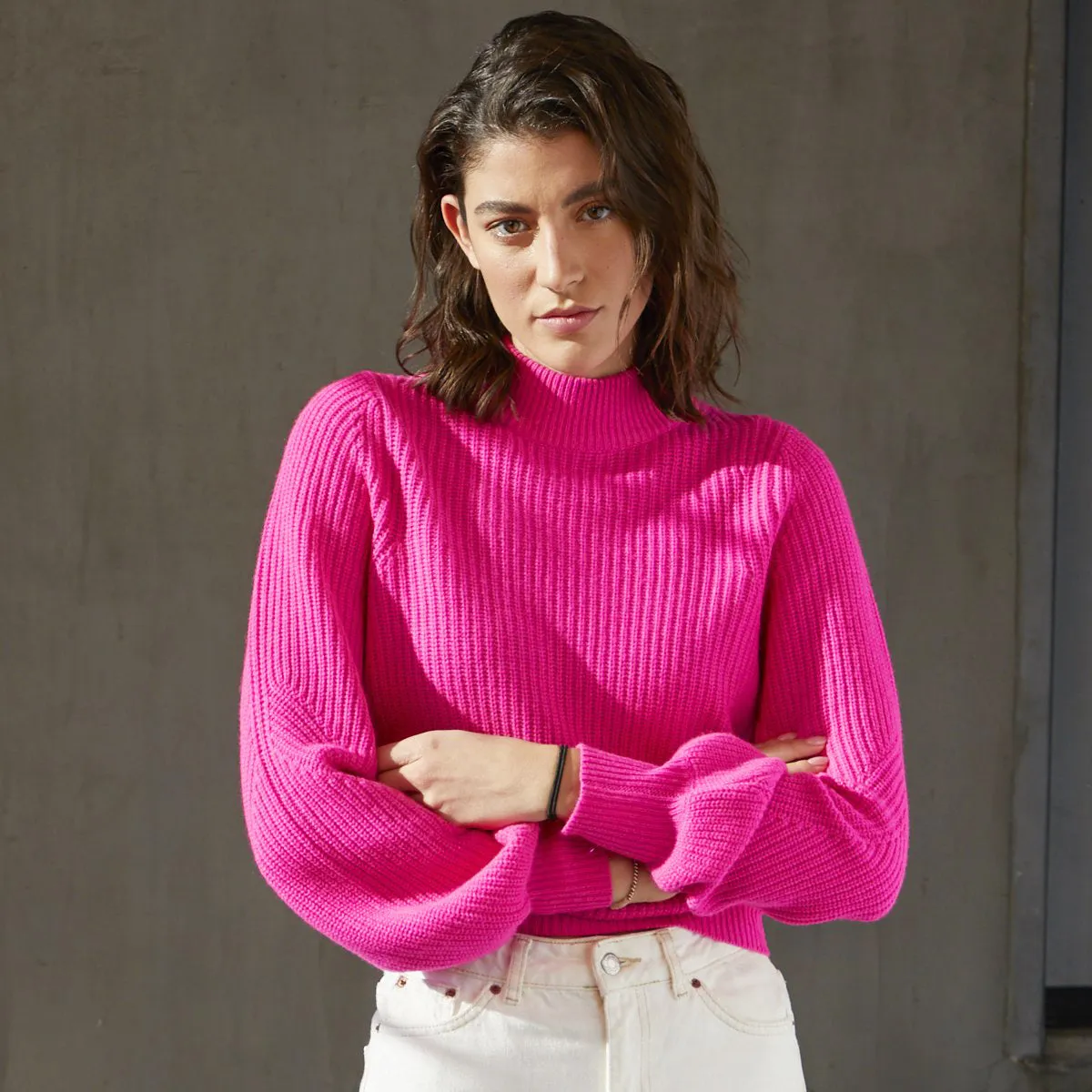 Shaker Full Fashioned Mock in Hyper Pink sold by Autumn Cashmere product image thumbnail 4