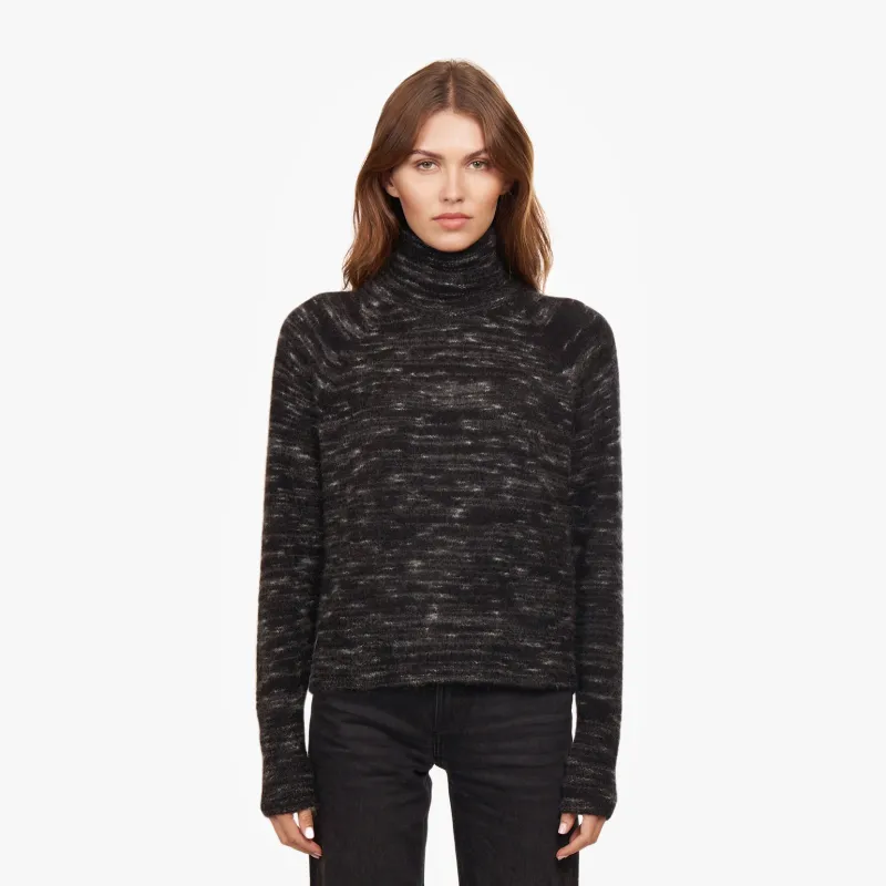 Space Dye Raglan Mock Neck in Black Marble sold by Autumn Cashmere