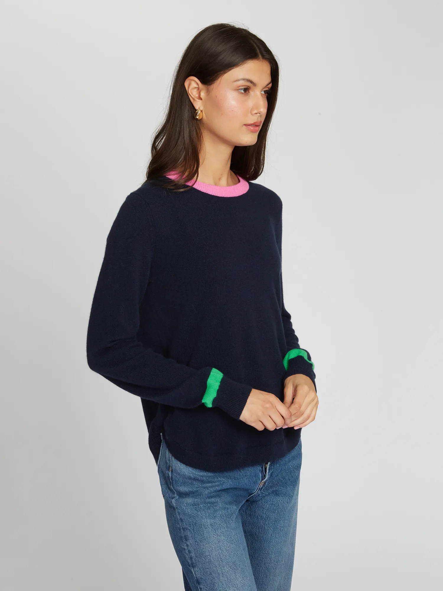 Shirttail Crew W/ Pop Colors in Navy sold by Autumn Cashmere product image thumbnail 3