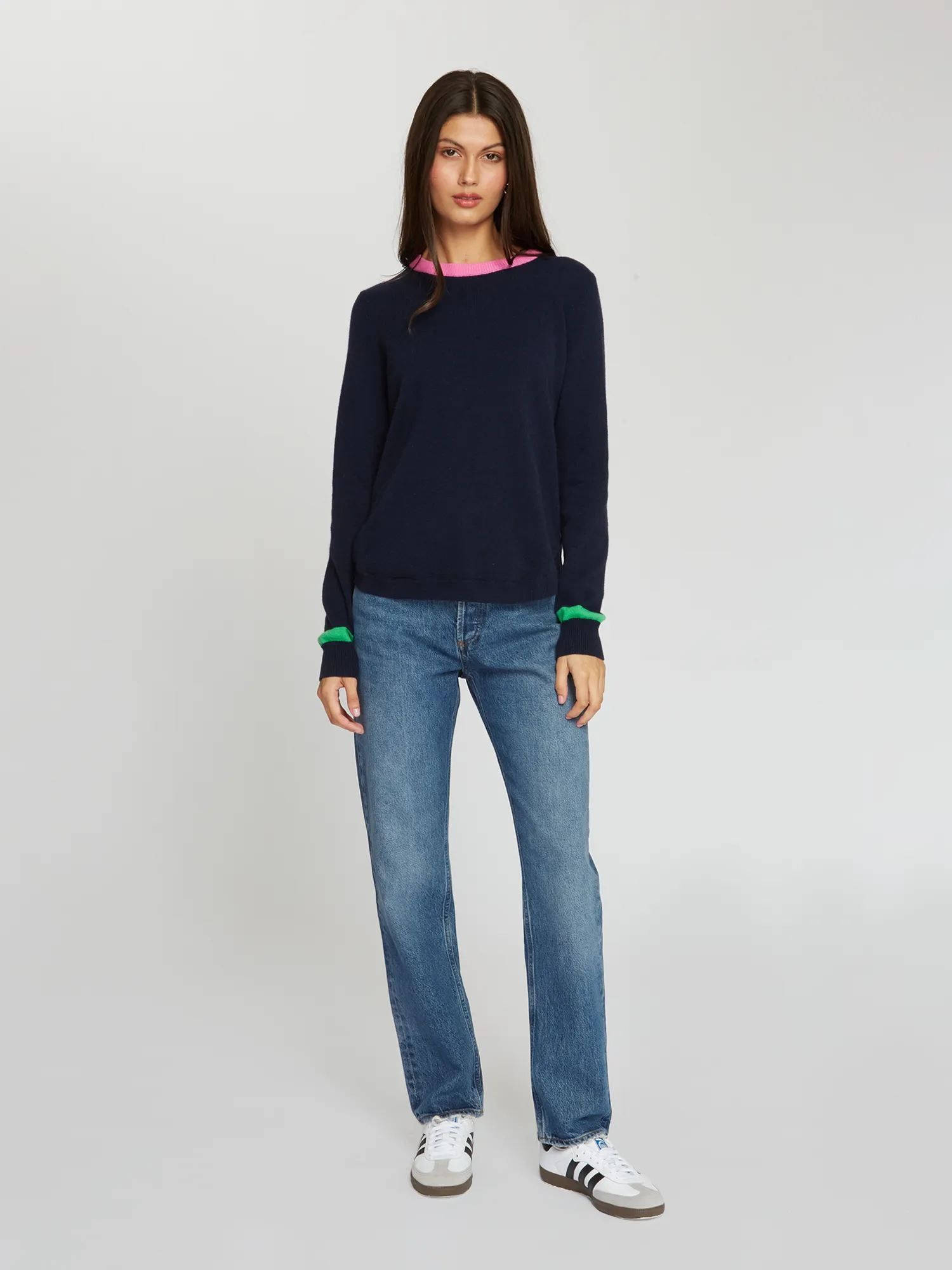 Shirttail Crew W/ Pop Colors in Navy sold by Autumn Cashmere product image thumbnail 2
