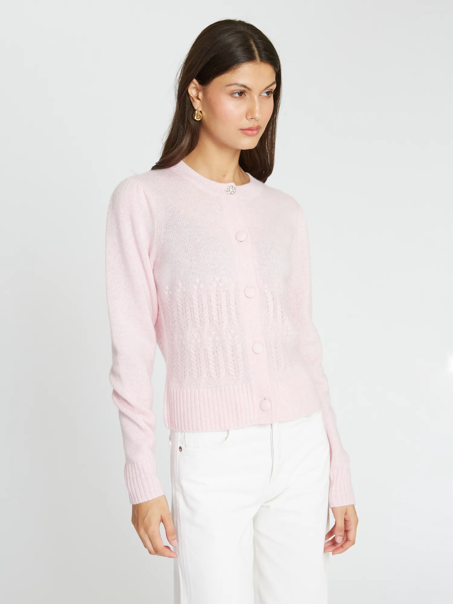 Puff Sleeve Popcorn Stitch Cardigan in Cotton Candy sold by Autumn Cashmere product image thumbnail 3