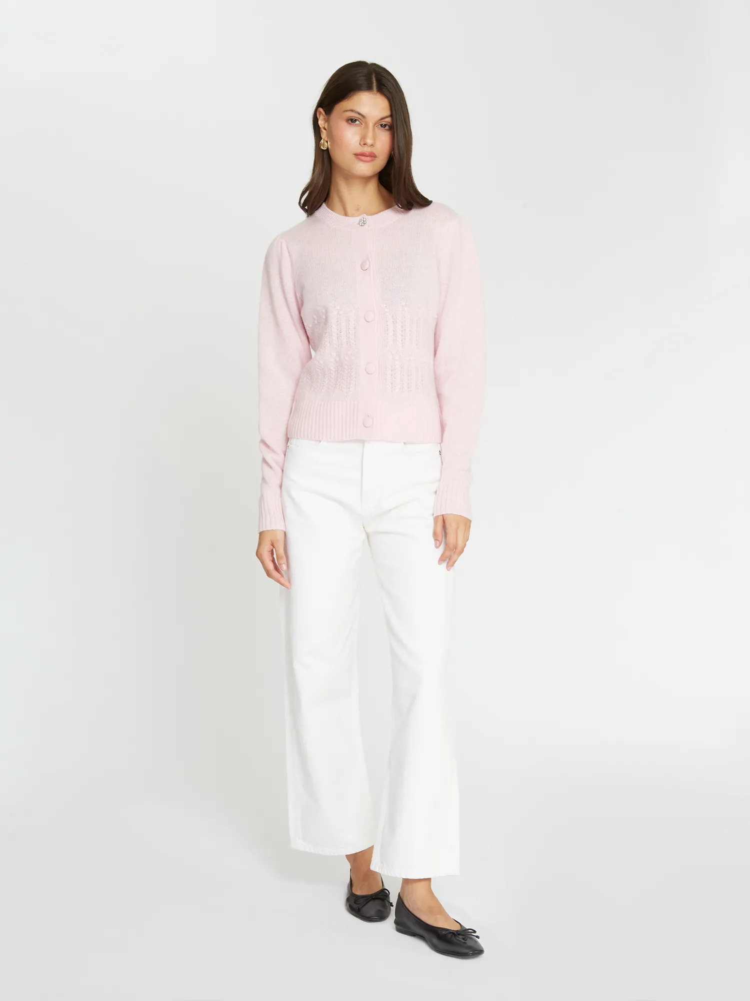 Puff Sleeve Popcorn Stitch Cardigan in Cotton Candy sold by Autumn Cashmere product image thumbnail 2