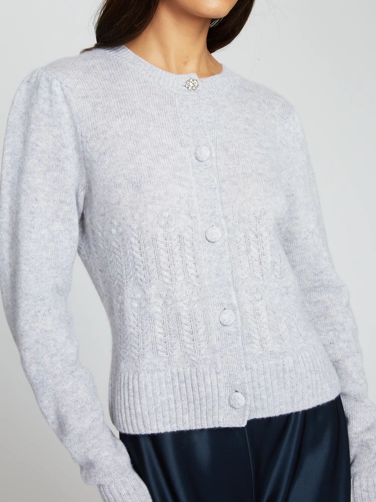 Puff Sleeve Popcorn Stitch Cardigan in Cinderblock sold by Autumn Cashmere product image thumbnail 4