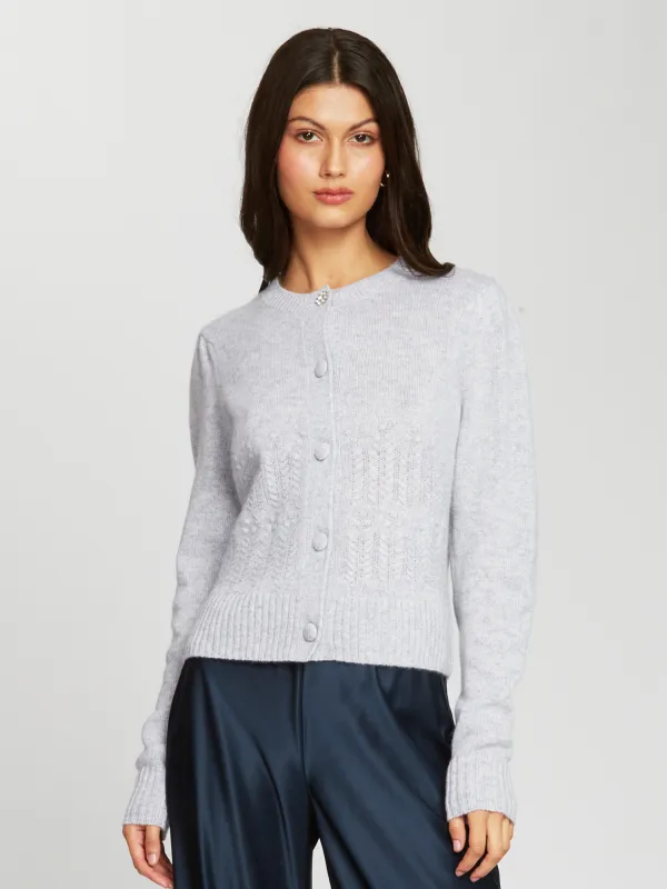 Puff Sleeve Popcorn Stitch Cardigan in Cinderblock sold by Autumn Cashmere