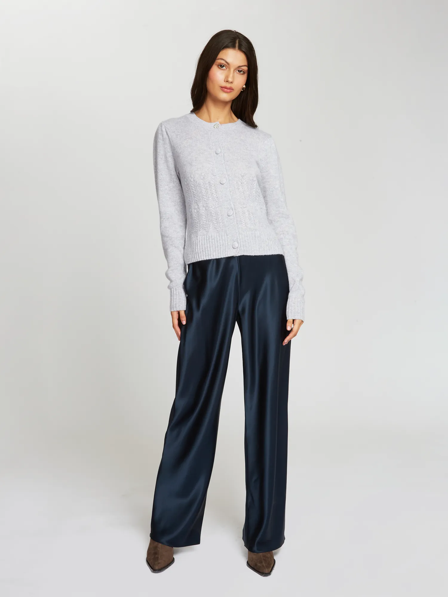 Puff Sleeve Popcorn Stitch Cardigan in Cinderblock sold by Autumn Cashmere product image thumbnail 2