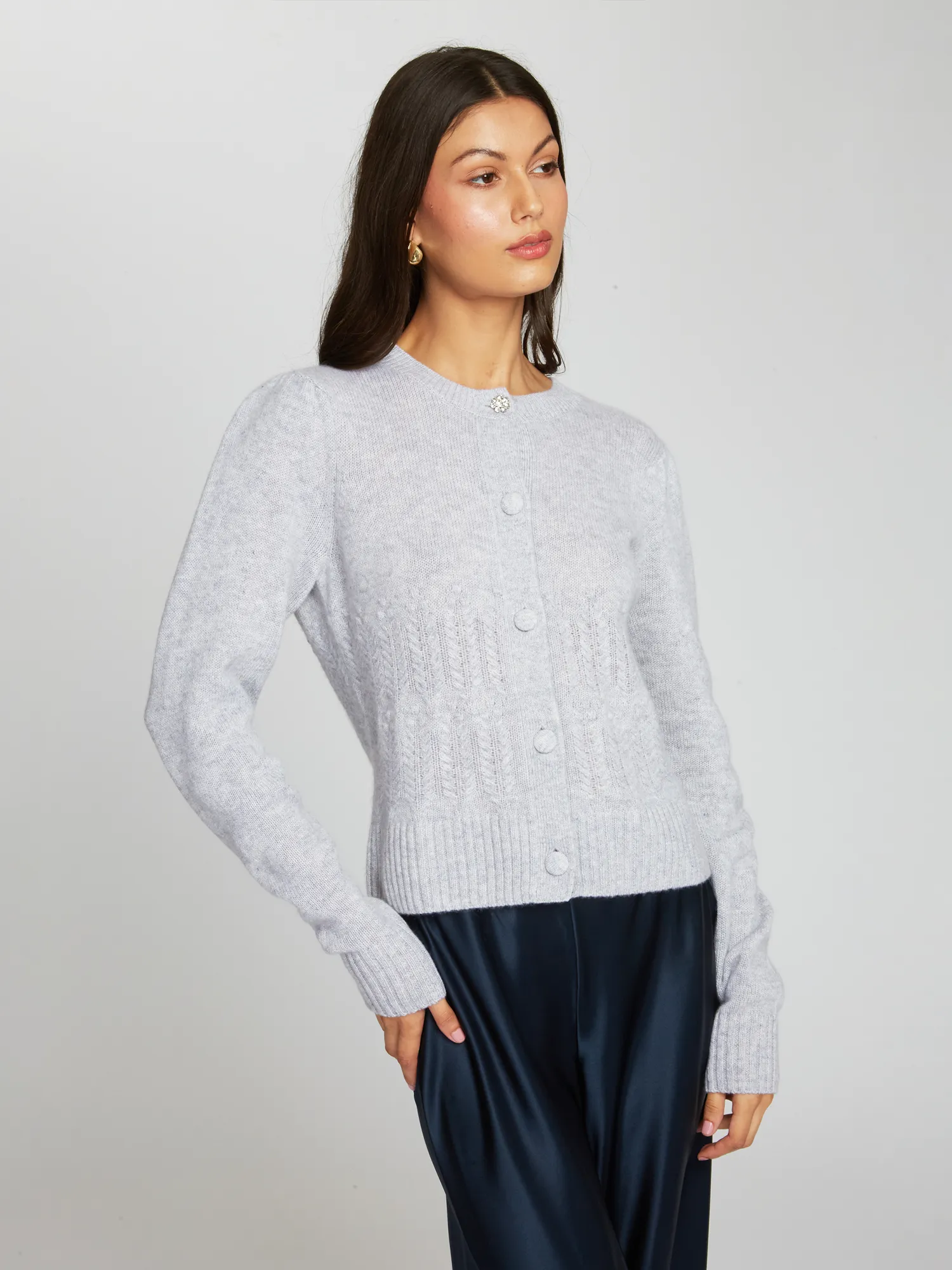 Puff Sleeve Popcorn Stitch Cardigan in Cinderblock sold by Autumn Cashmere product image thumbnail 3