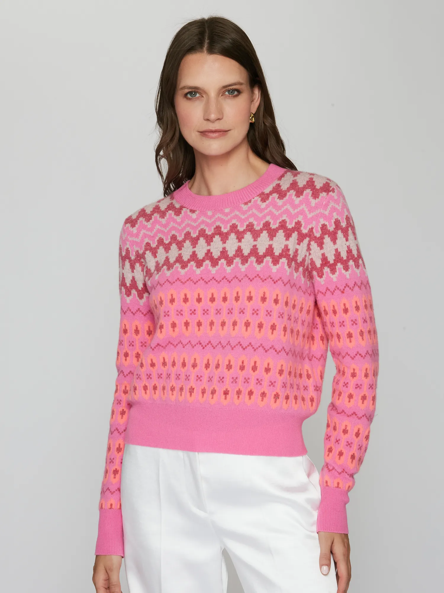 Fair Isle Crew in Pink sold by Autumn Cashmere