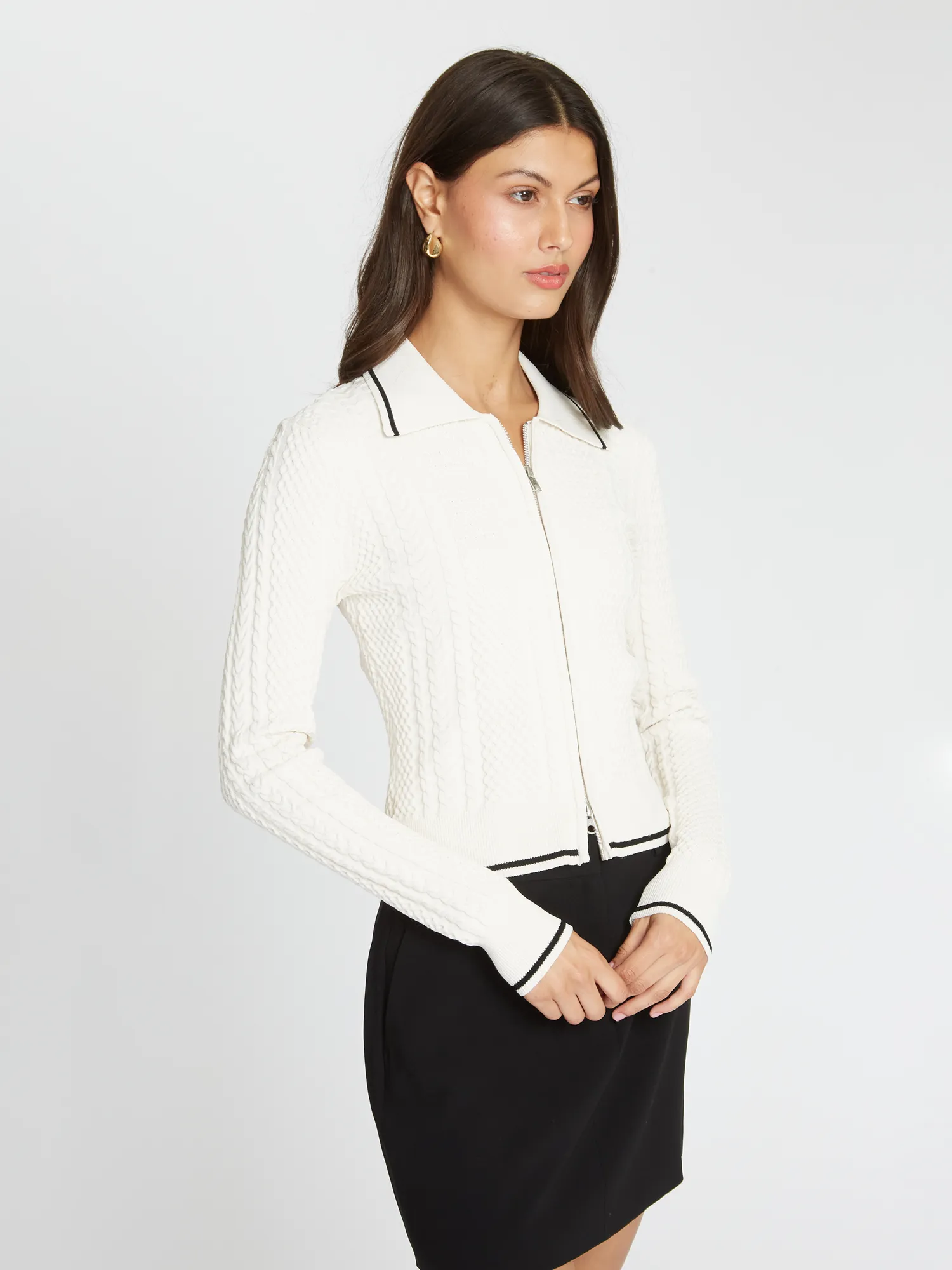 Cable Zip Front Collared Jacket in Sand/Black sold by Autumn Cashmere product image thumbnail 4