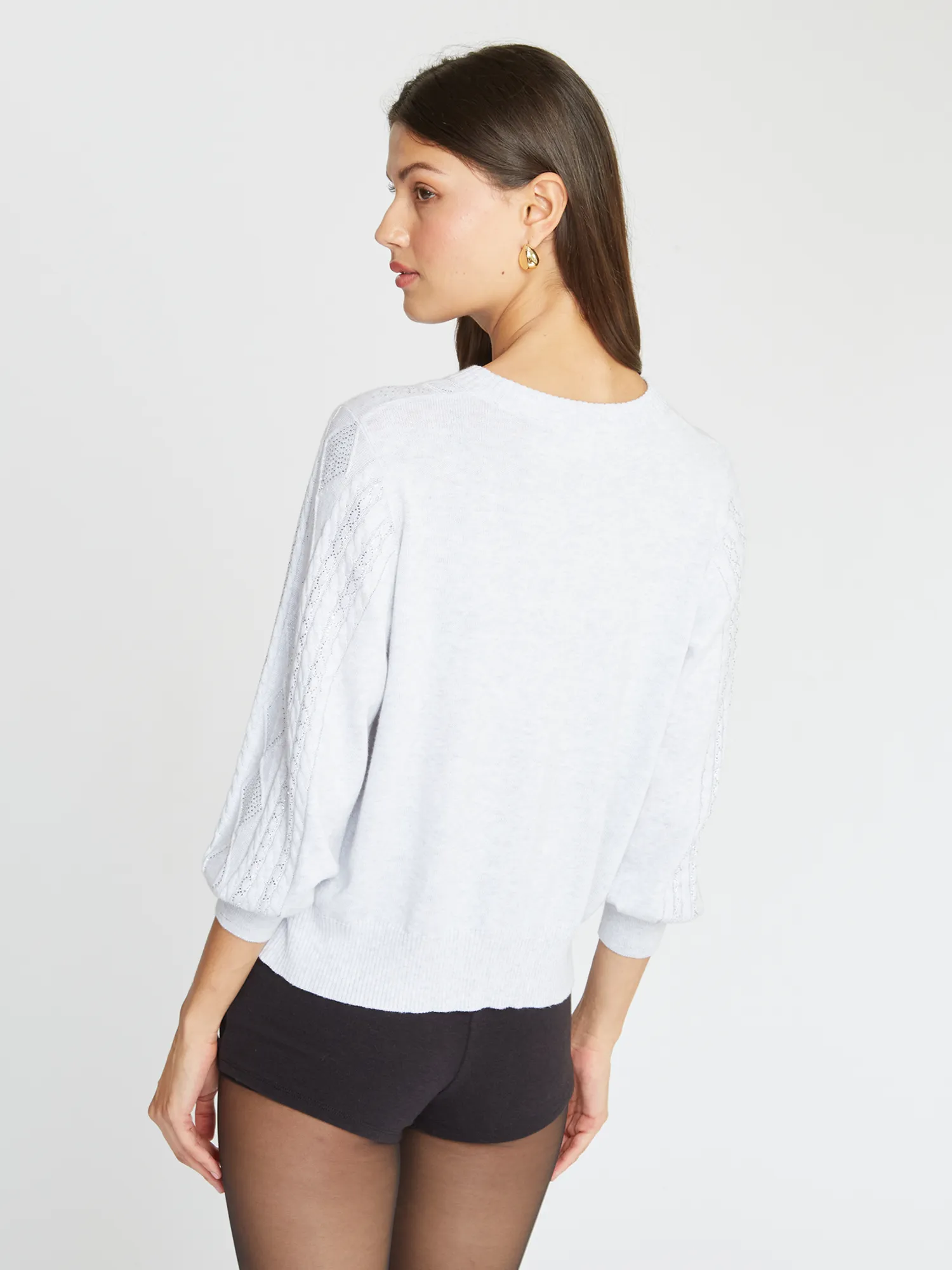 Jeweled Puff Sleeve Cable Crew in Platinum sold by Autumn Cashmere product image thumbnail 5