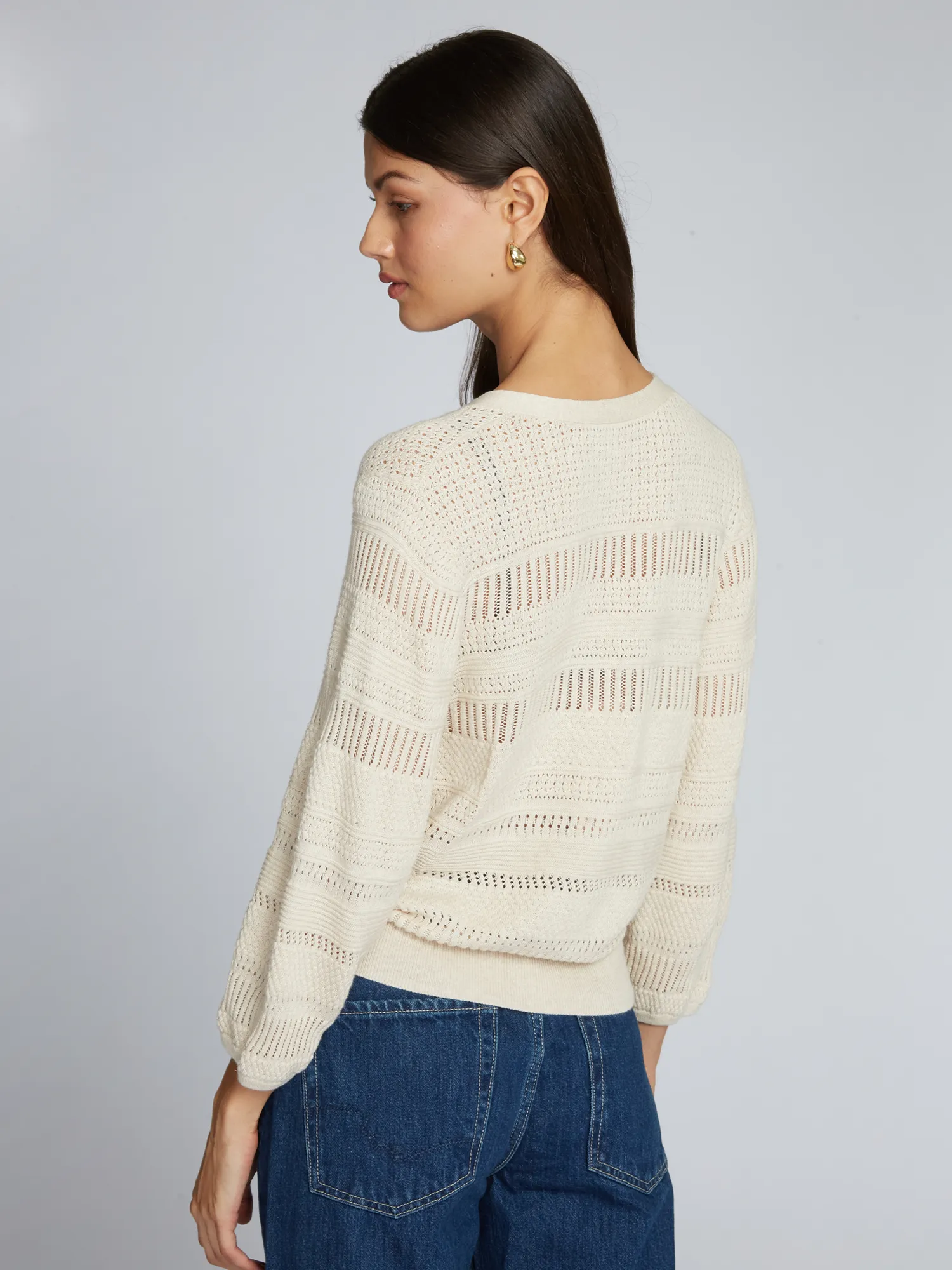 Pointelle 3/4 Puff Sleeve Cardigan in Latte sold by Autumn Cashmere product image thumbnail 5