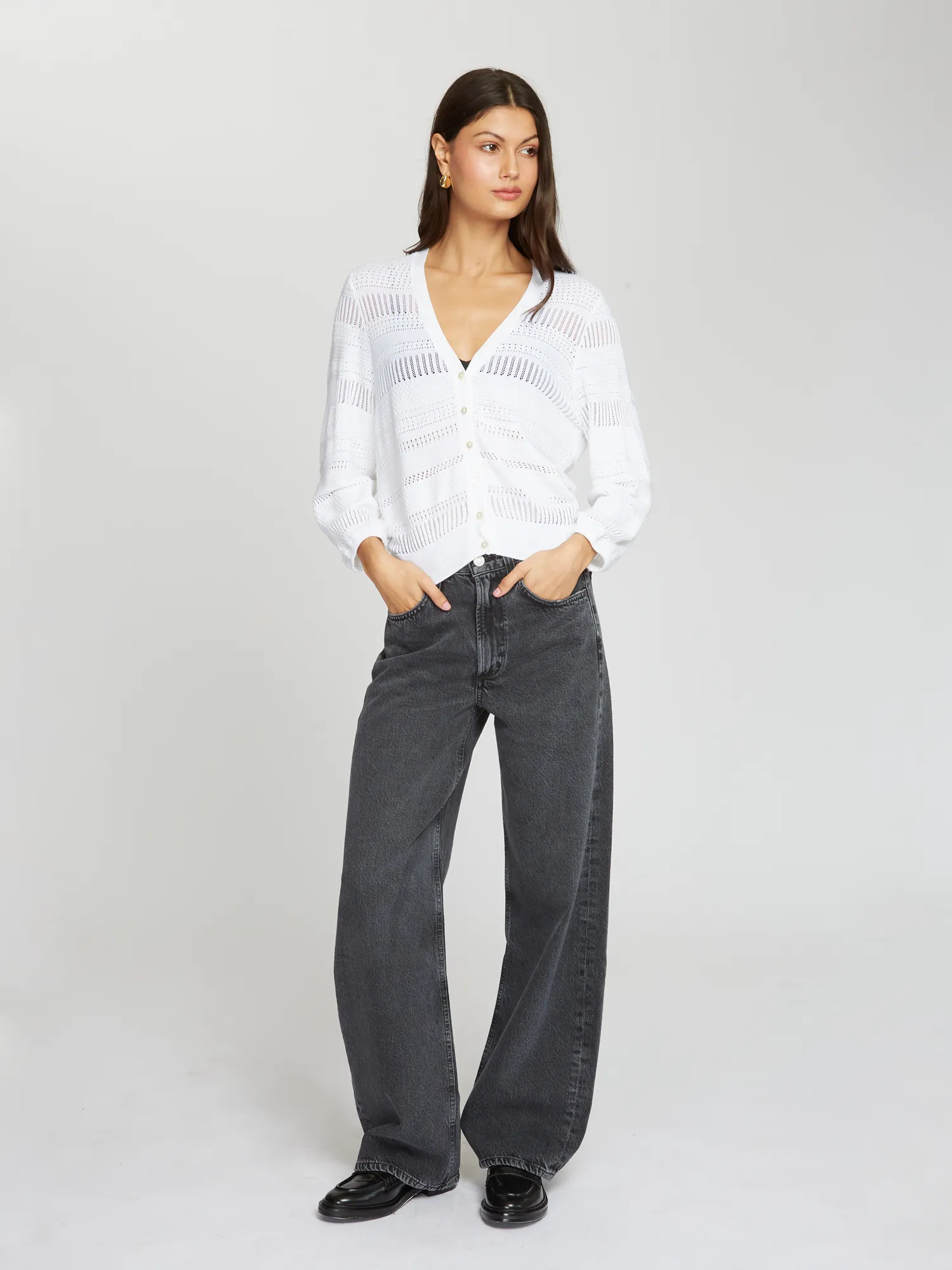 Pointelle 3/4 Puff Sleeve Cardigan in Bleach White sold by Autumn Cashmere product image thumbnail 2