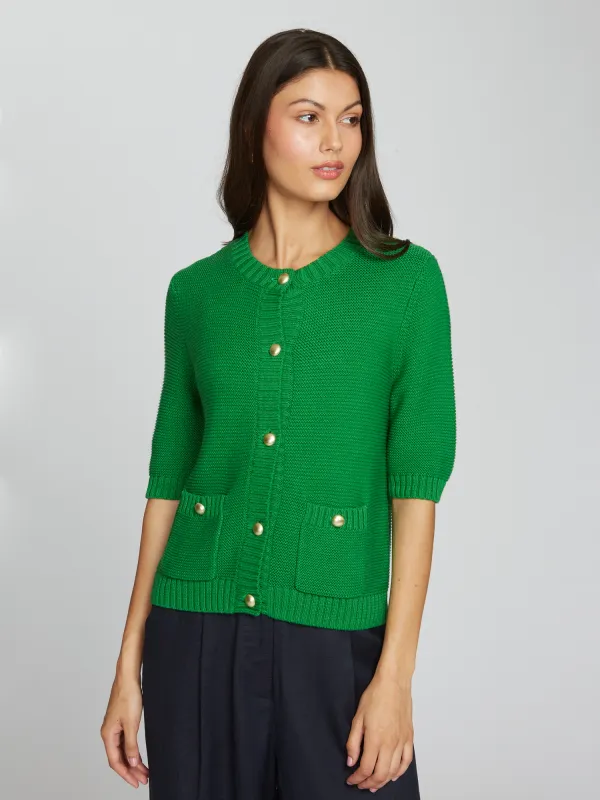 Button Front Elbow Sleeve Jacket W/ Pockets in Clover sold by Autumn Cashmere