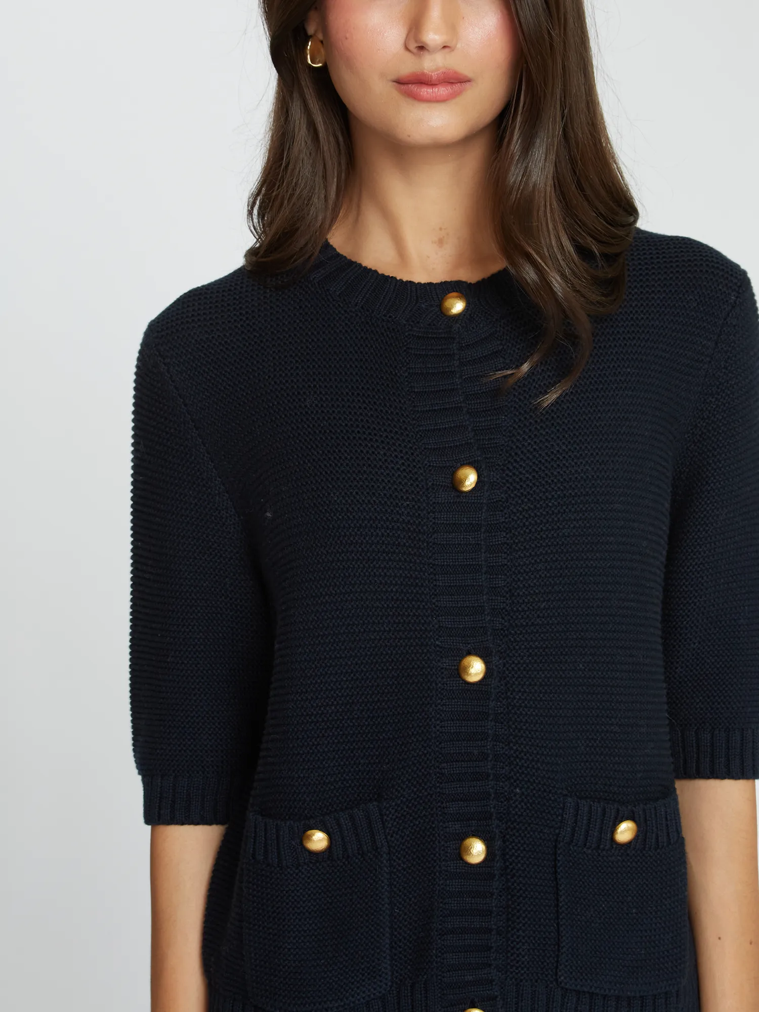Button Front Elbow Sleeve Jacket W/ Pockets in Navy sold by Autumn Cashmere product image thumbnail 3