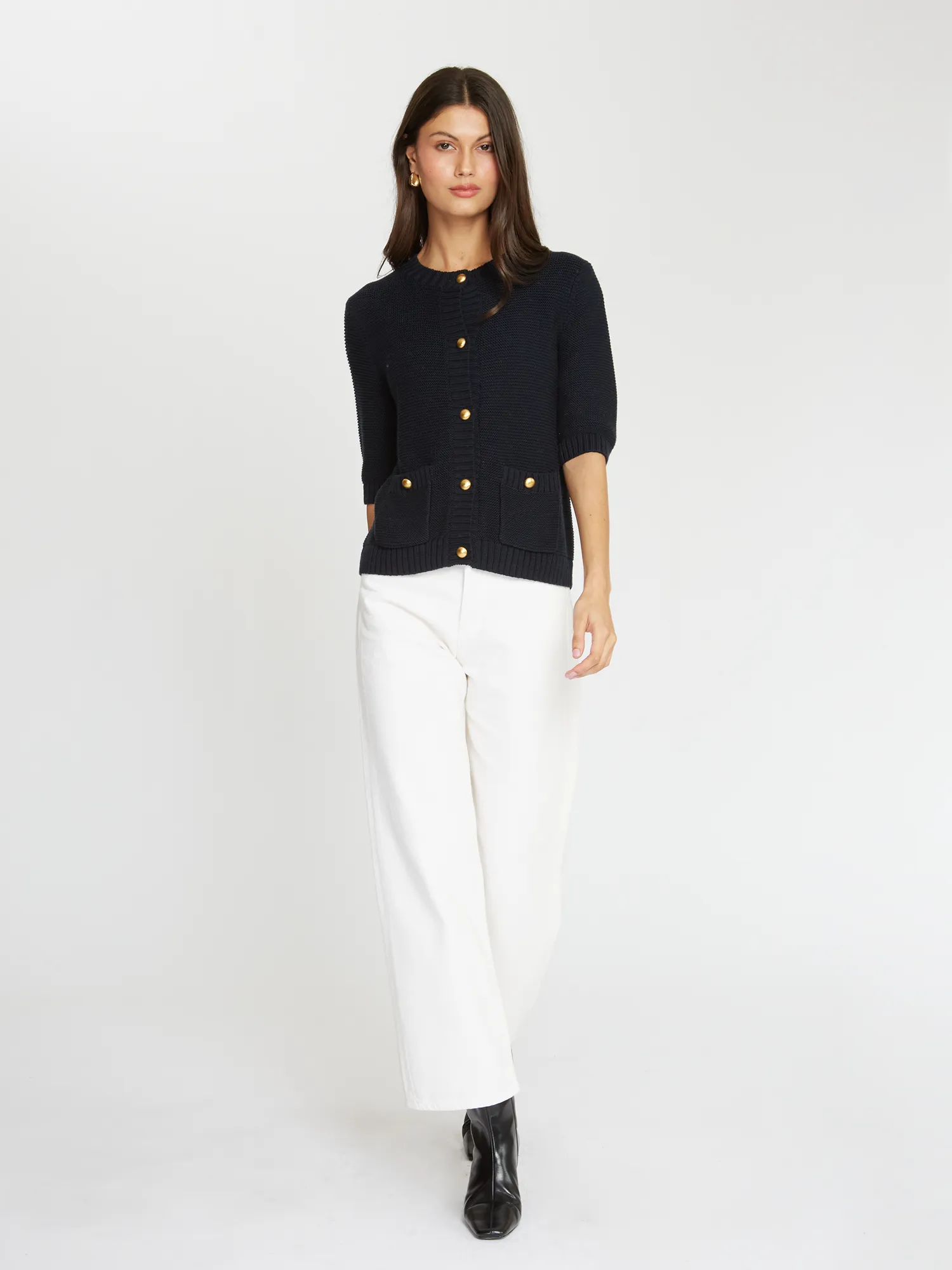 Button Front Elbow Sleeve Jacket W/ Pockets in Navy sold by Autumn Cashmere product image thumbnail 2