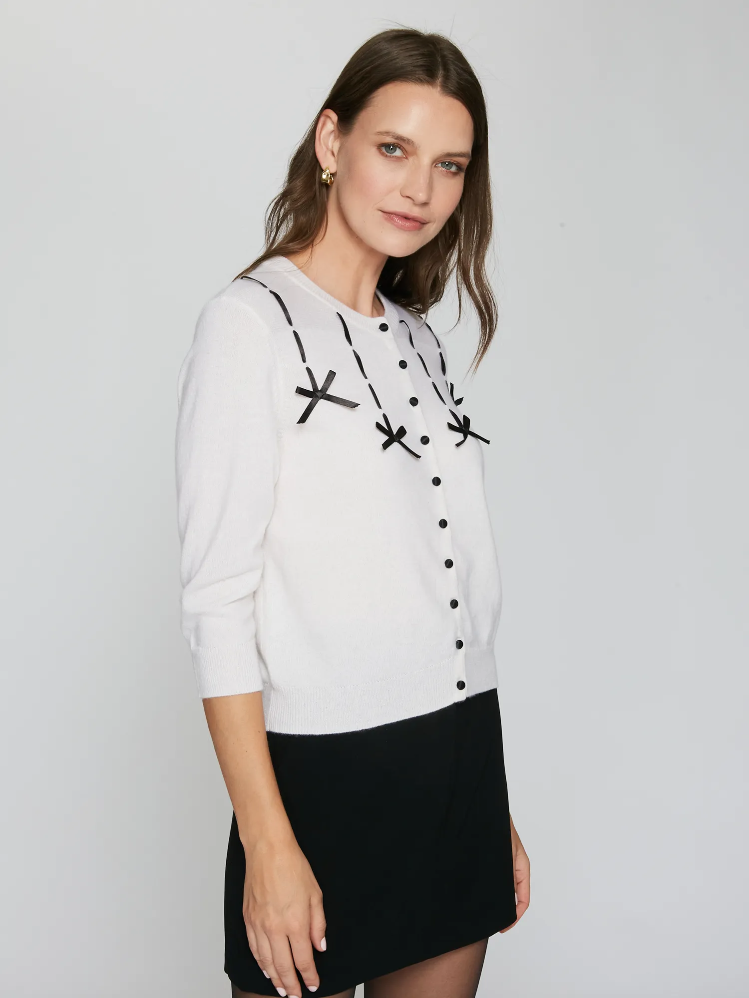 Cardigan W/ Black Ribbon in Chalk sold by Autumn Cashmere product image thumbnail 5