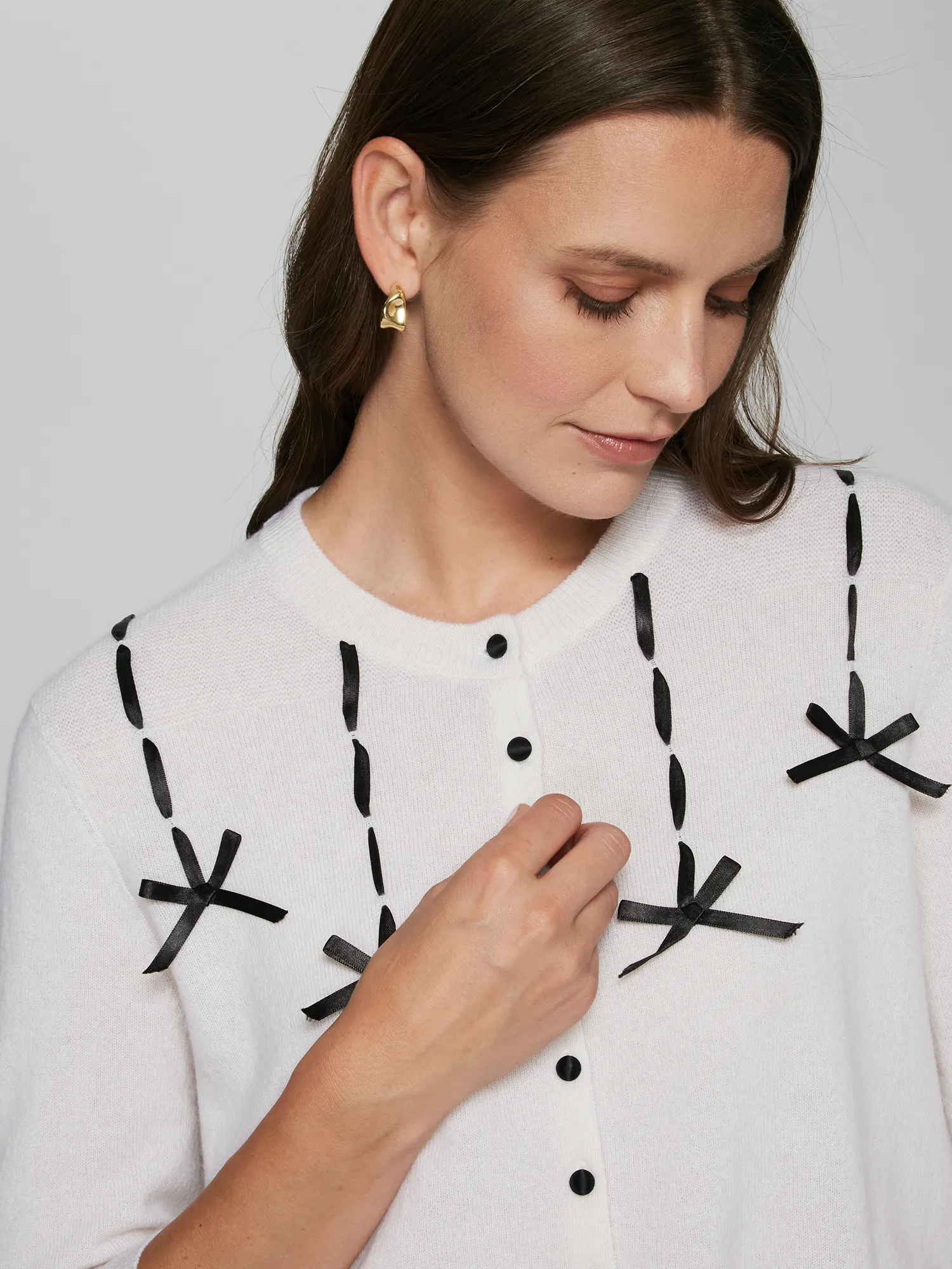 Cardigan W/ Black Ribbon in Chalk sold by Autumn Cashmere product image thumbnail 3