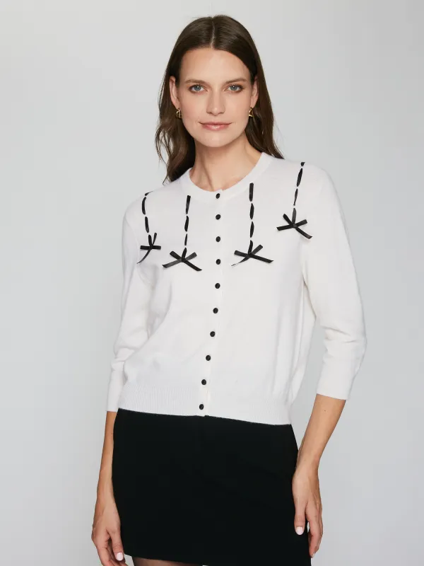 Cardigan W/ Black Ribbon in Chalk sold by Autumn Cashmere