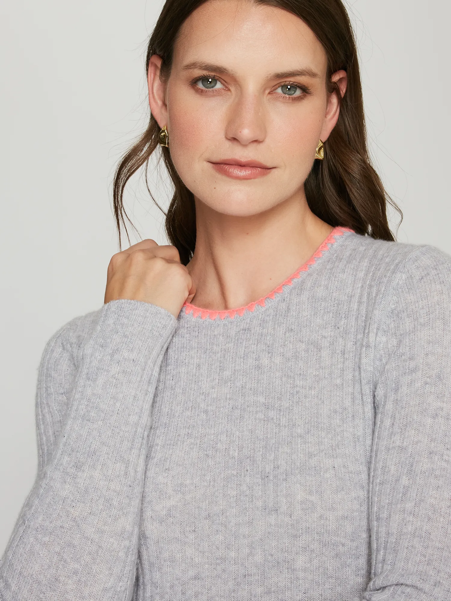 Rib Crew W/ Blanket Stitch Neckline in Cinderblock/Plexiglass sold by Autumn Cashmere product image thumbnail 2