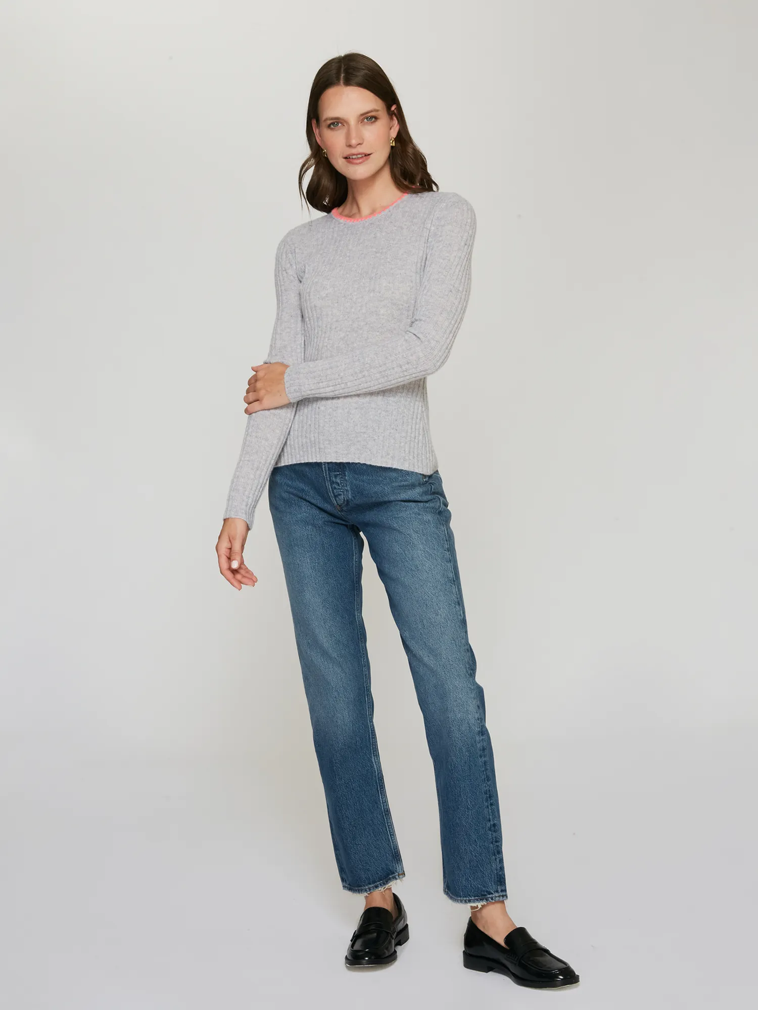 Rib Crew W/ Blanket Stitch Neckline in Cinderblock/Plexiglass sold by Autumn Cashmere product image thumbnail 3