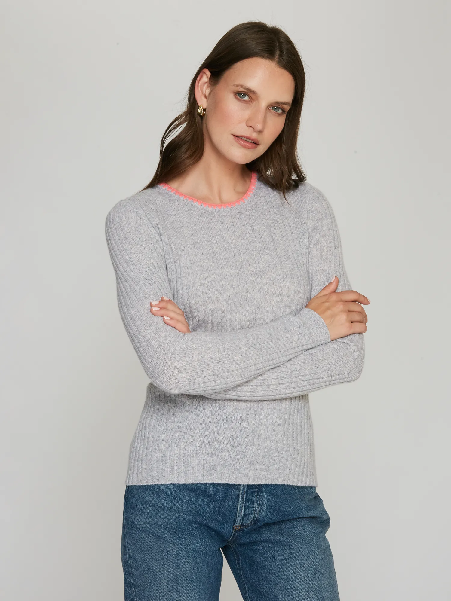 Rib Crew W/ Blanket Stitch Neckline in Cinderblock/Plexiglass sold by Autumn Cashmere product image thumbnail 5