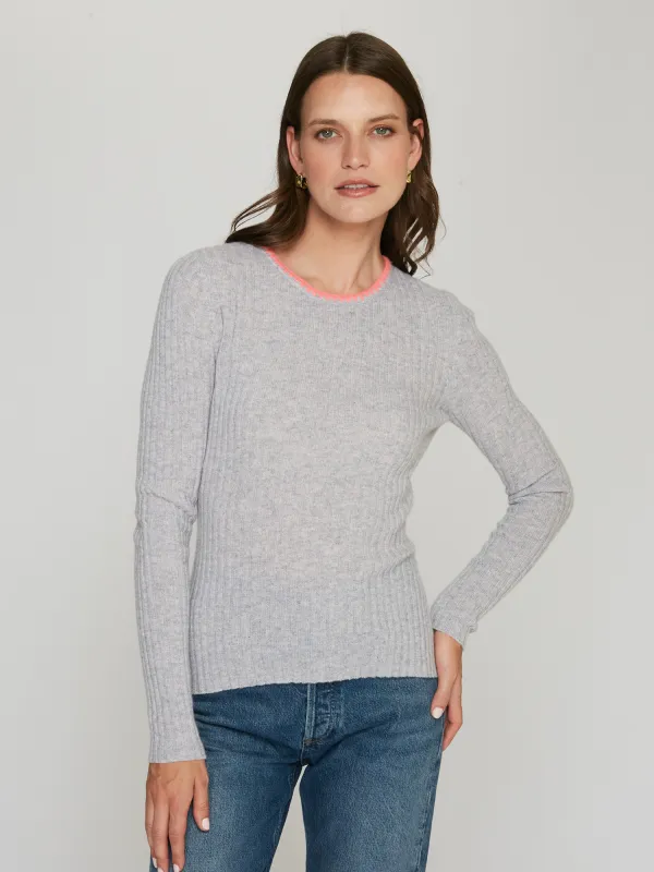 Rib Crew W/ Blanket Stitch Neckline in Cinderblock/Plexiglass sold by Autumn Cashmere