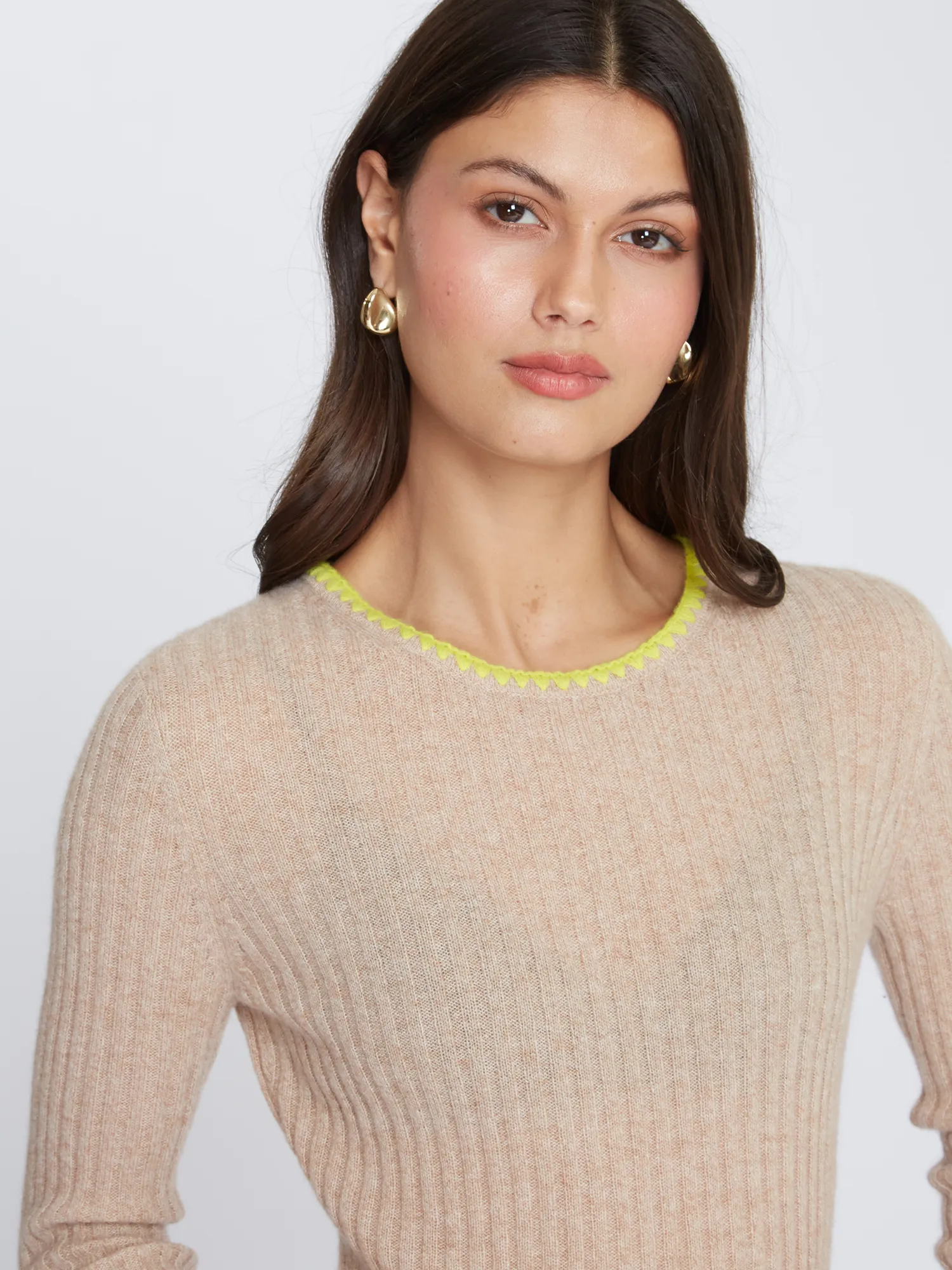 Rib Crew W/ Blanket Stitch Neckline in Buckwheat/Laser Lemon sold by Autumn Cashmere product image thumbnail 3