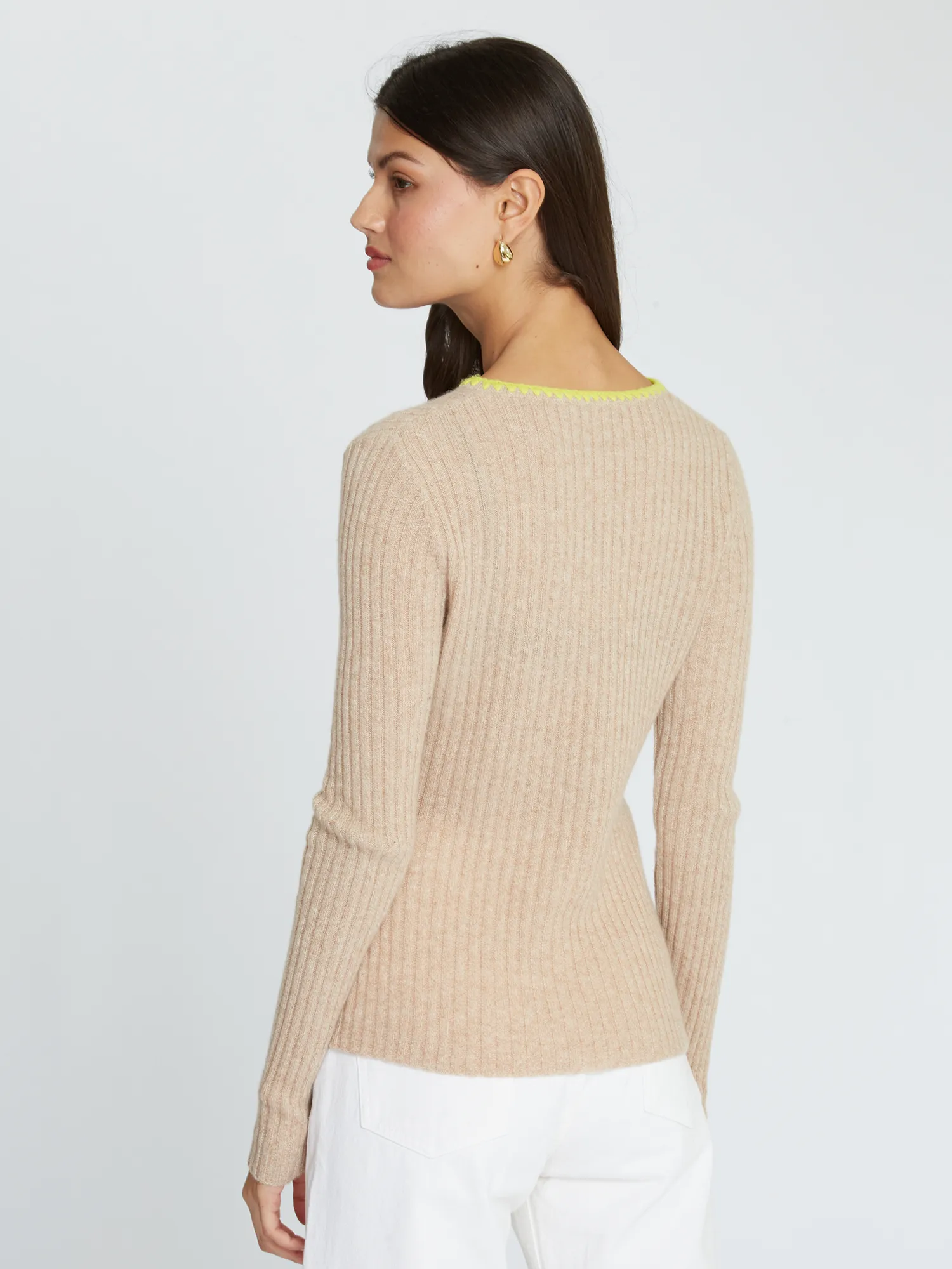 Rib Crew W/ Blanket Stitch Neckline in Buckwheat/Laser Lemon sold by Autumn Cashmere product image thumbnail 4