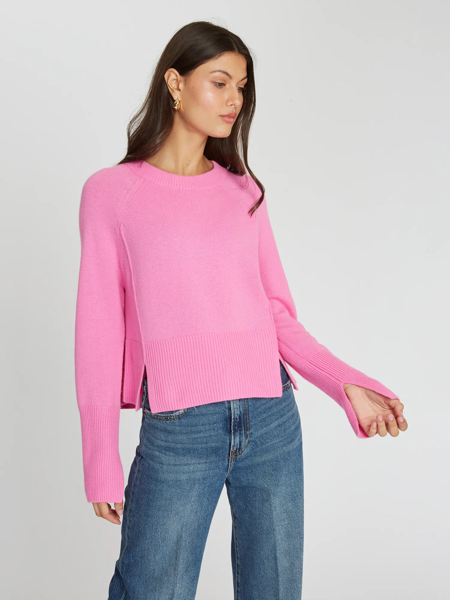 Raglan Crew W/ Side Slits in Raspberry sold by Autumn Cashmere product image thumbnail 3