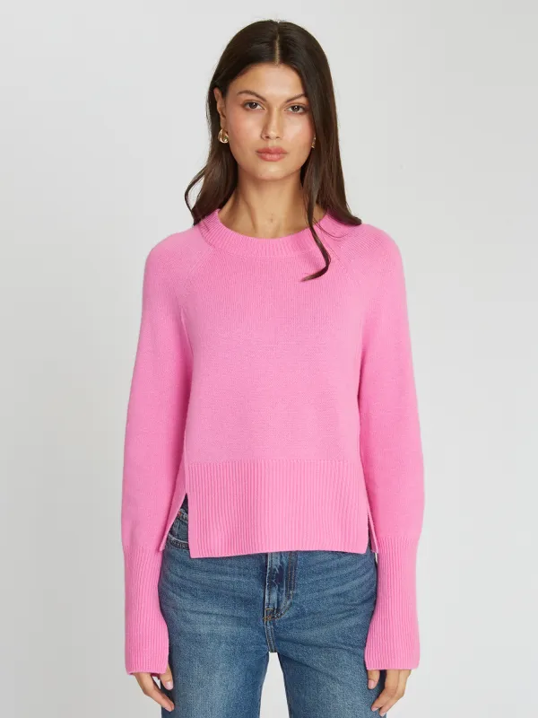 Raglan Crew W/ Side Slits in Raspberry sold by Autumn Cashmere