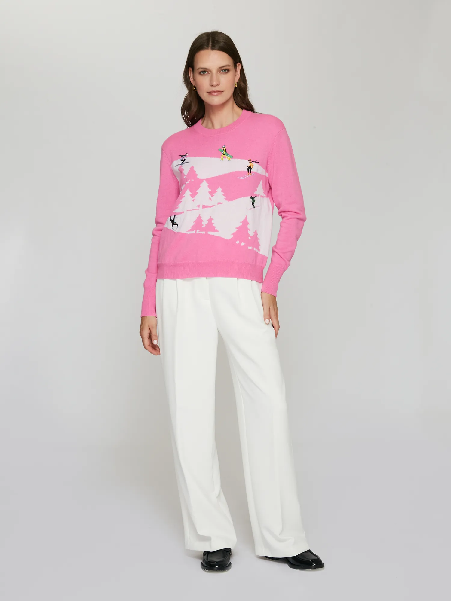 Snowscape W/ Skiers in Raspberry sold by Autumn Cashmere product image thumbnail 2