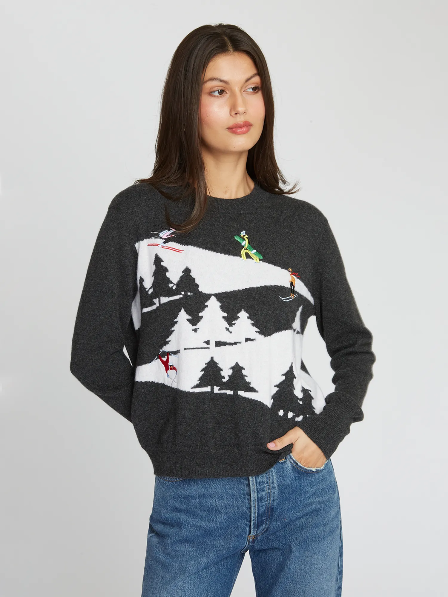 Snowscape W/ Skiers in Pepper sold by Autumn Cashmere