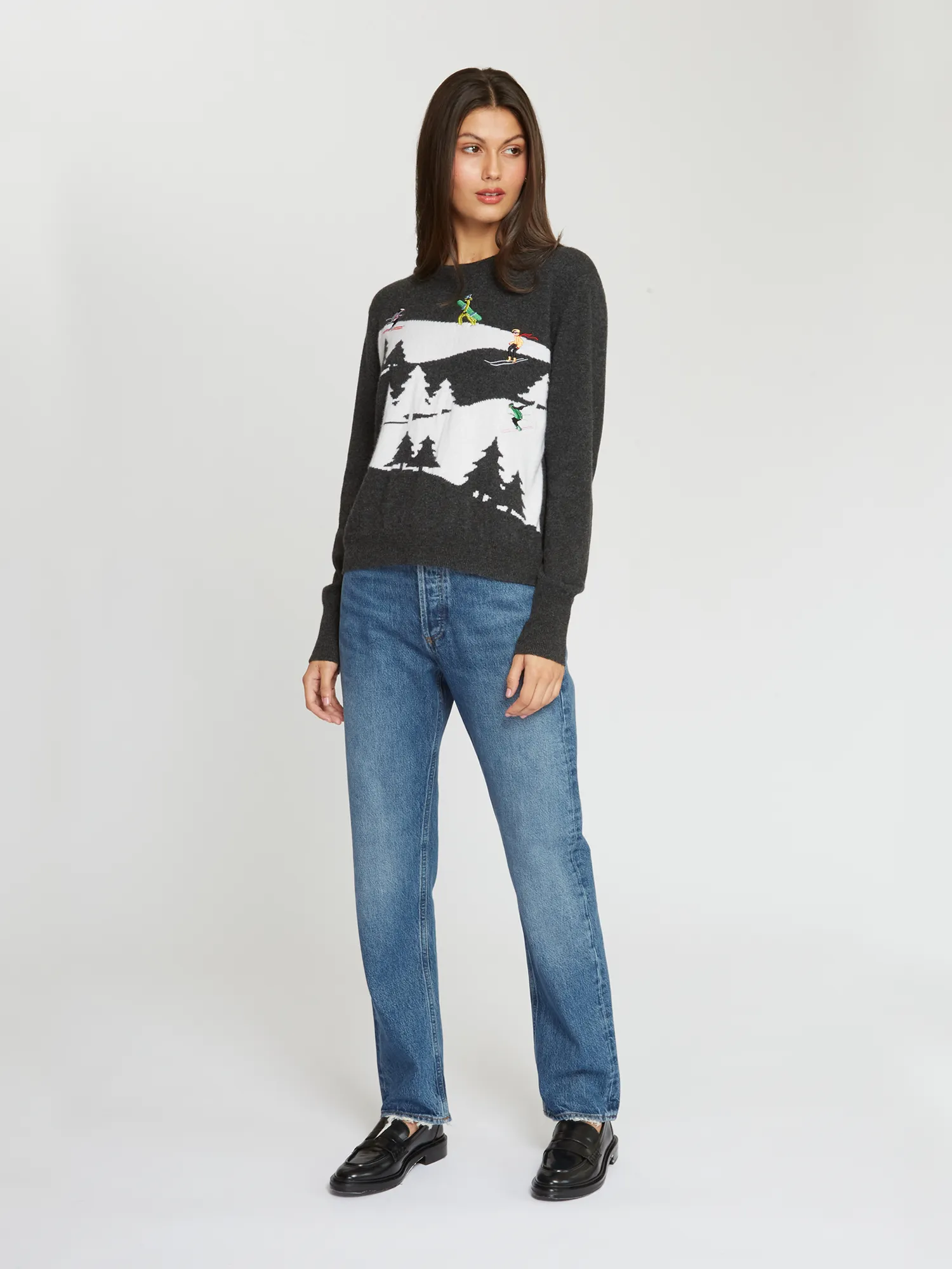 Snowscape W/ Skiers in Pepper sold by Autumn Cashmere product image thumbnail 2