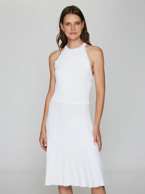 Racerback Halter Dress W/ Scallop Edges in White sold by Autumn Cashmere