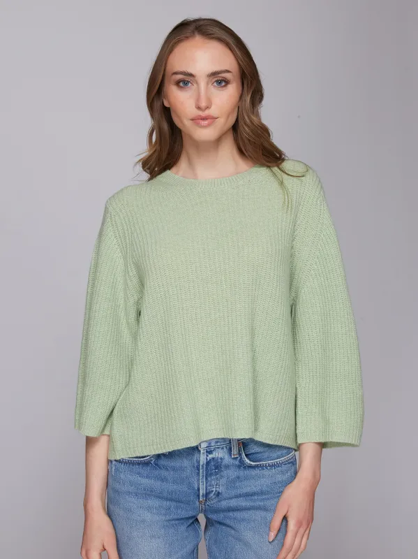 Elbow Sleeve Shaker Crew in Eucalyptus sold by Autumn Cashmere