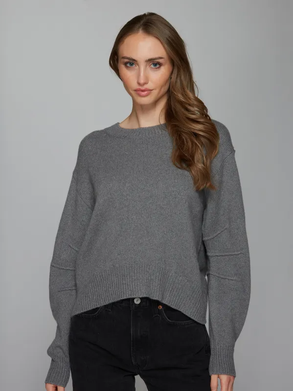 Hi Lo Pleat Sleeve Crew in Concrete sold by Autumn Cashmere