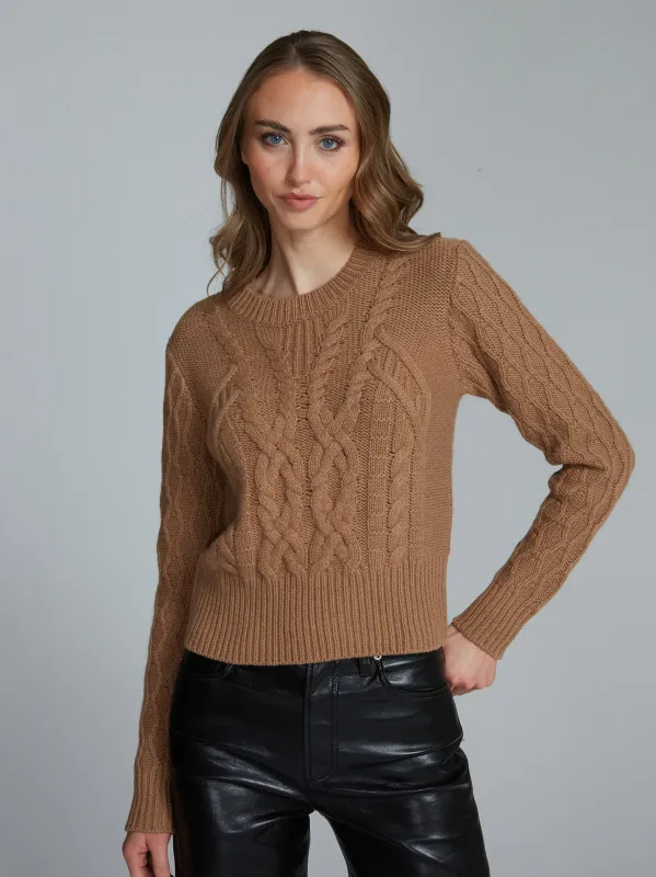 Mixed Cable Crew in Camel sold by Autumn Cashmere