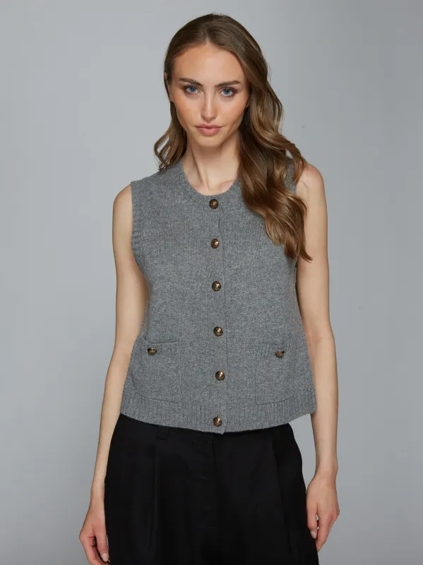 Button Front Vest w/ Pockets in Cement sold by Autumn Cashmere